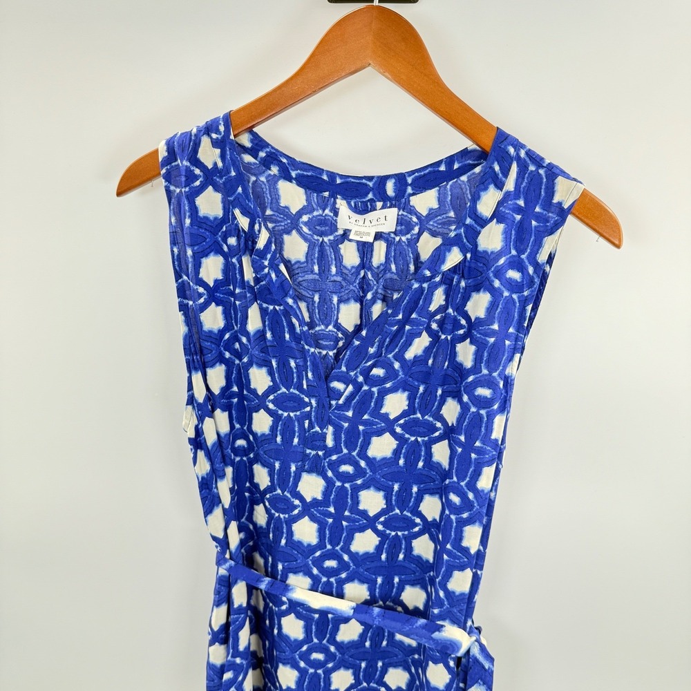 Velvet Graham & Spencer Blue White Print Sleeveless Sundress Size Medium Boho - Picture 13 of 16